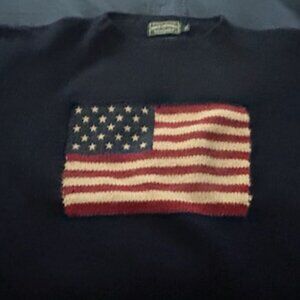 Vintage Polo Handknit  Wool American Flag Sweater